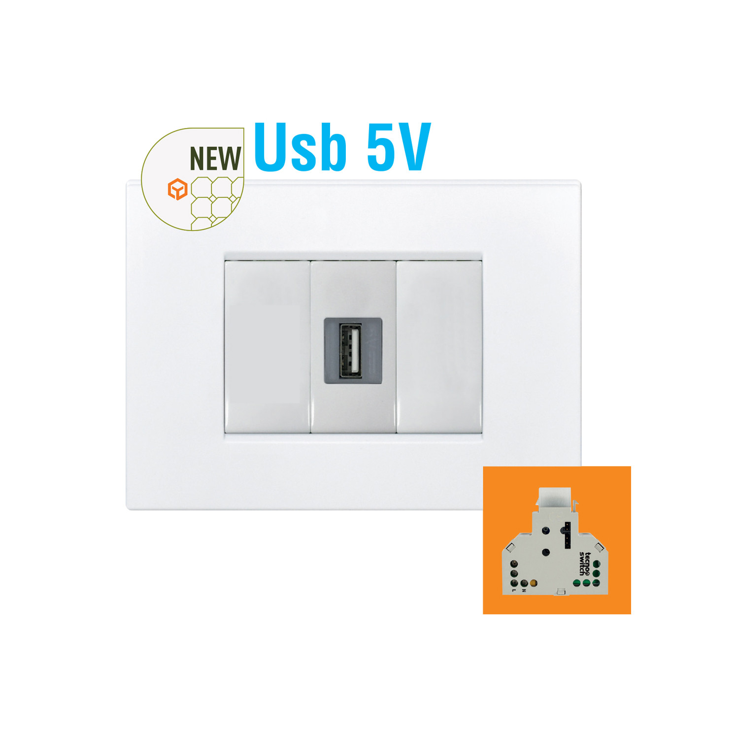 Alimentatore Caricatore  Presa Usb 2A 5V TECNOSWITCH - KS010PU