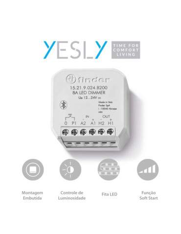 Dimmer Yesly Tipo 15.21 8A 12/24 VDC Strip Led PWM Incasso 15.21.9.024.B200 FINDER - 15219024B200