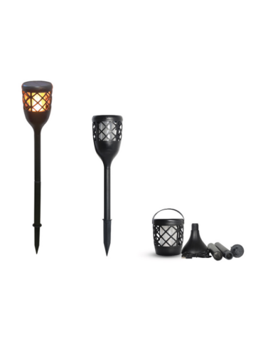 Torcia Solare Led Fiamma Esterno/Interno Ricaricabile Con Pannello Solare Integrato O Micro USB 2W Nero BOT LIGHTING - FLAME2N