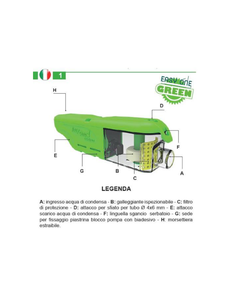 Mini Pompa Scarico Condensa Condizionatori Monoblocco Easy One Green 11LT  TECNOSYSTEMI - 12170310