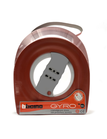 Prolunga Avvolgicavo GYRO 8m Con Protettore Termico E 2 Prese Bipasso 16A BTICINO - S2726
