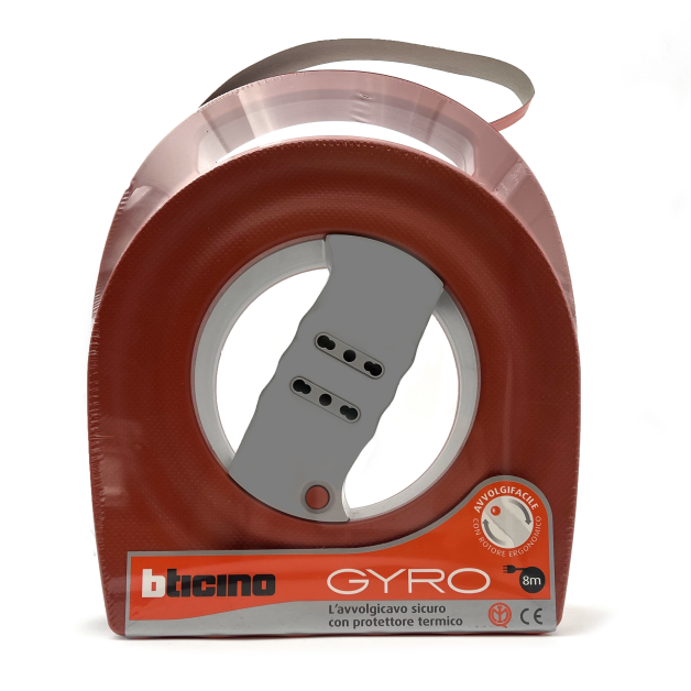 Prolunga Avvolgicavo GYRO 8m Con Protettore Termico E 2 Prese Bipasso 16A BTICINO - S2726