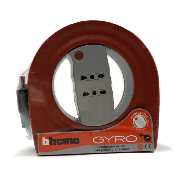 Prolunga Avvolgicavo GYRO 5m Con Protettore Termico E 2 Prese Bipasso 16A BTICINO - S2723