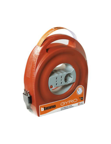 Prolunga Avvolgicavo GYRO 8m Con Protettore Termico E 2 Prese Bipasso 16A + 1 Presa Schuko P30 BTICINO - S2727