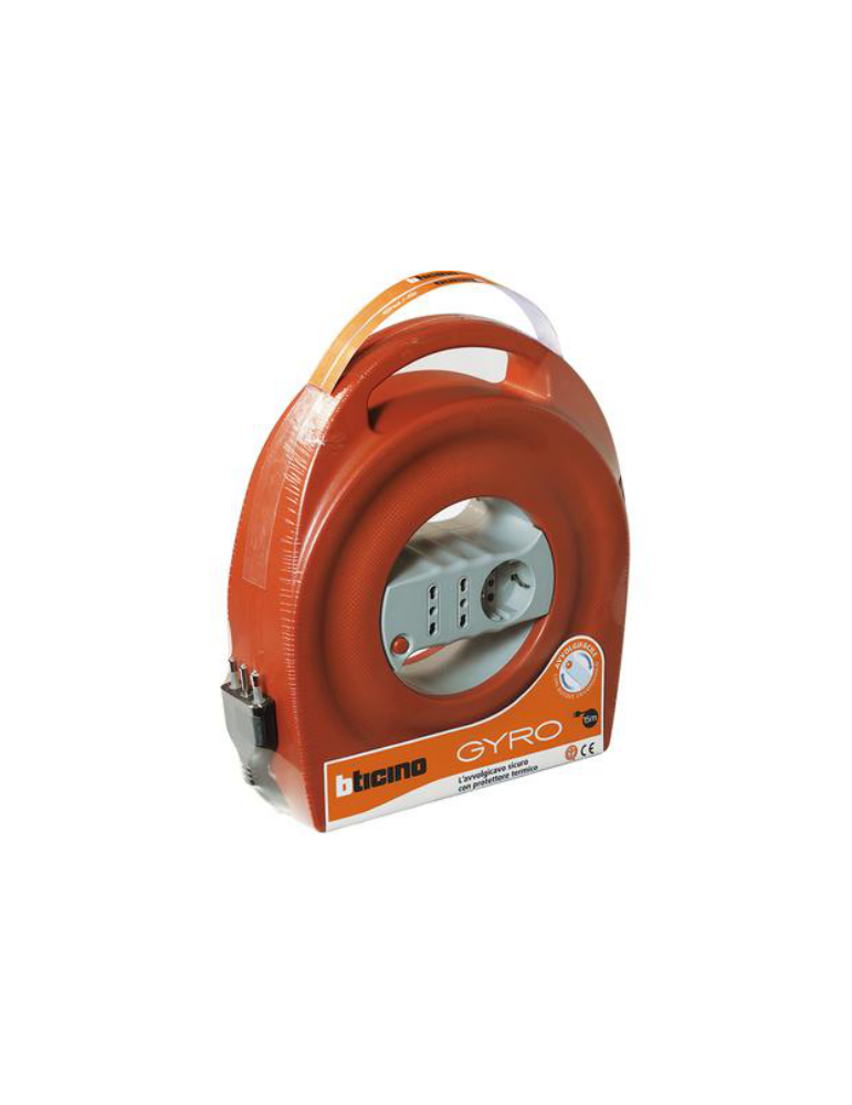 Prolunga Avvolgicavo GYRO 8m Con Protettore Termico E 2 Prese Bipasso 16A + 1 Presa Schuko P30 BTICINO - S2727