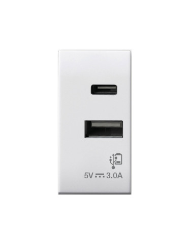 Caricatore USB Tipo A+C, 5V 3A Bianco Lucido - 1 Mod. Domus S44 AVE - 441082USBAC