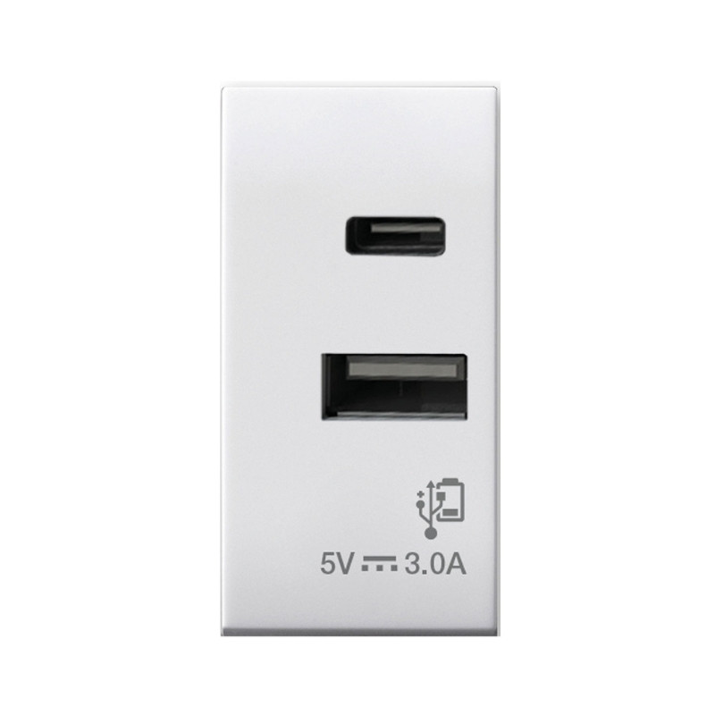 Caricatore USB Tipo A+C, 5V 3A Bianco Lucido - 1 Mod. Domus S44 AVE - 441082USBAC