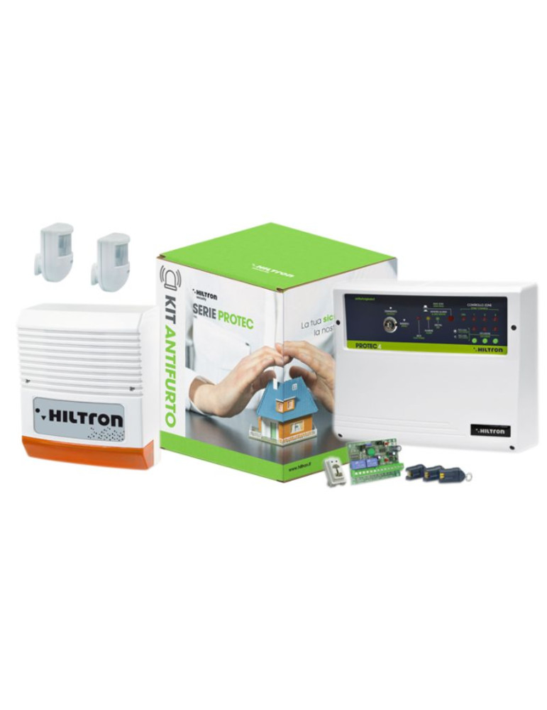 Kit Antifurto 3Zone +24H Serie Protec Con centrale Protec4 E Accessori HILTRON - KPROTEC4