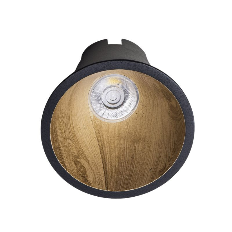 Faretto Circolare Downlight Deco Ad Incasso Nero Ed Effetto Legno ALVERLAMP - LOP1240CC100KN