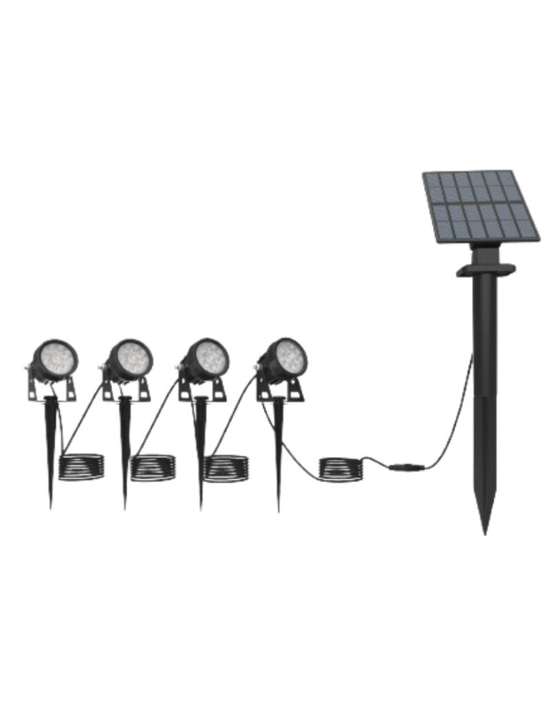 Kit Da Giardino 4 Proiettori Led A Picchetto Con Pannello Fotovoltaico 3000K STONE GROUP - 24000/C