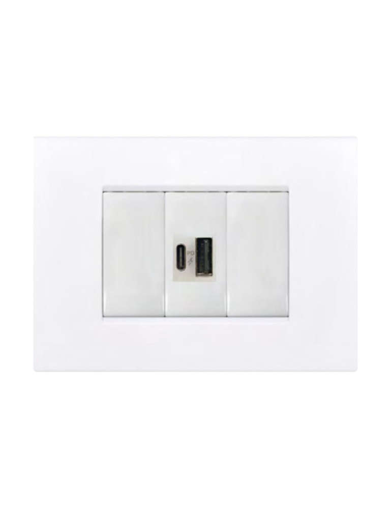 Caricatore USB Per Ave Domus S44 Tipo A+C PD 20W Bianco lucido TECNOSWITCH - KS312PU 96-400-04