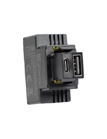 Alimentatore Da Incasso KEYSTONE Nero Compatto Presa Usb-A-C 3a 20W FANTON - 82904