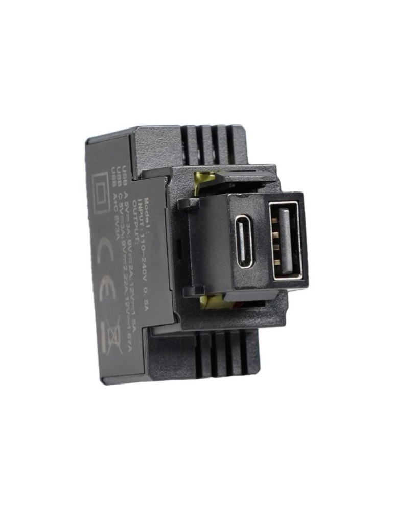 Alimentatore Da Incasso KEYSTONE Nero Compatto Presa Usb-A-C 3a 20W FANTON - 82904