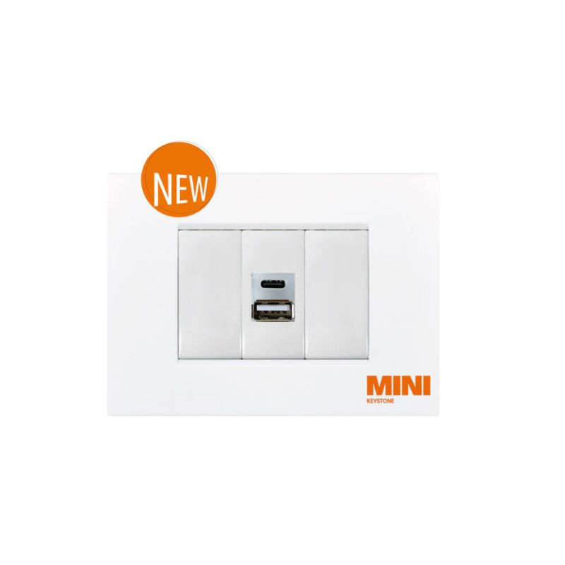 Caricatore USB Alimentatore 5V KEYSTONE MINI Tipo A+C TECNOSWITCH - KS112PU