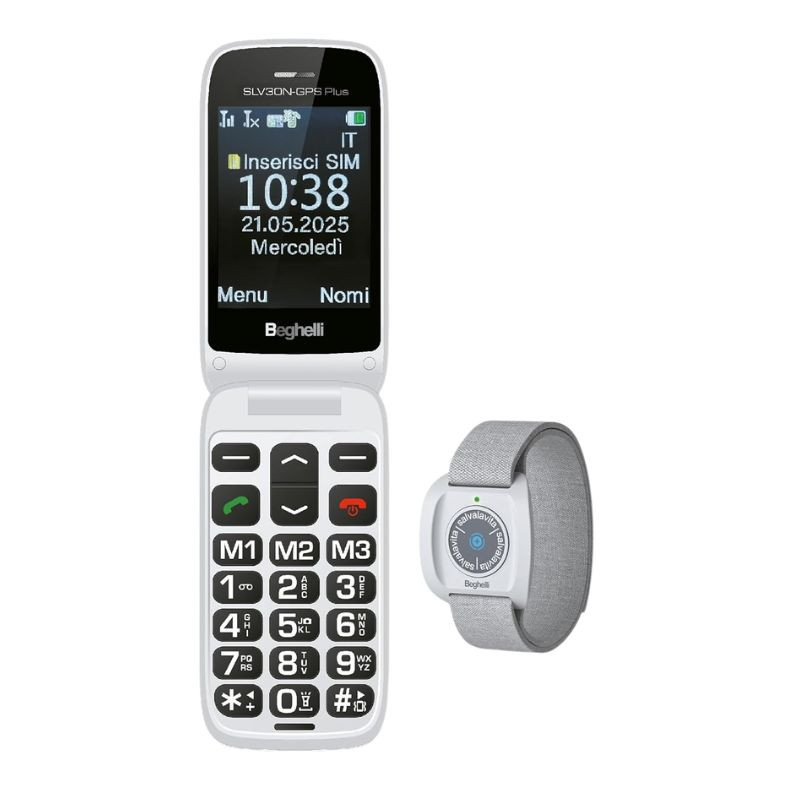 Telefono Salvavita Phone SLV30N-GPS Plus Silver + Braccialetto Band Plus BEGHELLI - 9204N